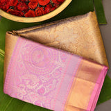 Gold Kanjivaram Silk Saree With Mauve Floral Zari Border