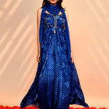Azure Blue Satin Silk Floral Printed Anarkali Set