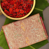 Kanjivaram Silk Saree In Coral Orange With Multicolour Parrot Shikargah And Contrast Pink Gold Zari Border