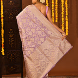 Lavender Mauve Floral Jaal Traditional Banarasi Silk Saree