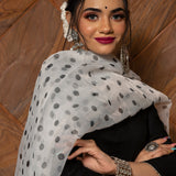 Jet Black Cotton Salwar Set With Polka Dot Organza Dupatta