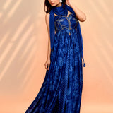 Azure Blue Satin Silk Floral Printed Anarkali Set