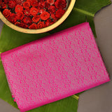 Kanjivaram Silk Saree In Hot Pink With Gold Zari Leaf Jaal And Contrast Antique Gold Multicolour Rose Medallion Border