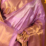 Lavender Geometric Waves And Gold Zari Border Kanjivaram Silk Saree