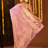 Lavender Geometric Waves And Gold Zari Border Kanjivaram Silk Saree