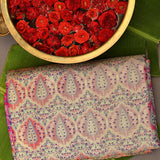 Kanjivaram Rangkat Silk Saree In Peach With Multicolour Paisley Jaal And Contrast Pink Geometric Star Border