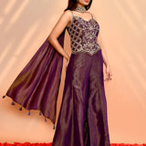Berry Purple Tissue Silk Indo-Western Set