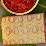 Mustard Yellow Kanjivaram Silk Saree With Pink Patola-Style Border