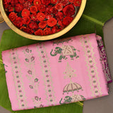 Graceful Pastel Pink Kanjivaram Silk Saree With Contrast Purple Floral Border