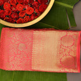 Red Kanjivaram Silk Saree With Gold Floral Medallion Border