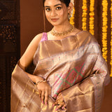 Rose Mauve With Pink And Teal Geometric Zari Pallu On Kanjivaram Silk Saree