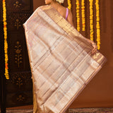 Rose Mauve With Pink And Teal Geometric Zari Pallu On Kanjivaram Silk Saree