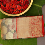 Orange Kanjivaram Silk Saree With Multicolor Floral Pallu And Red Zari Border