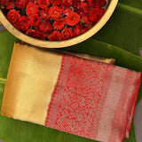 Golden Beige Kanjivaram Silk Saree With Red Woven Floral Border