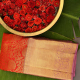 Red Kanjivaram Silk Saree With Gold Border And Lavender Pallu