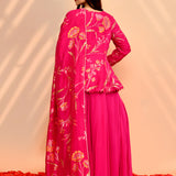 Deep Pink Tissue Silk Floral Peplum Set