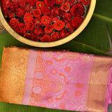 Magenta Pink Kanjivaram Silk Saree With Orange Peacock Pallu