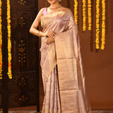 Ethereal Pastel Lavender With All-Over Floral Jaal On Kanjivaram Tissue Silk Saree