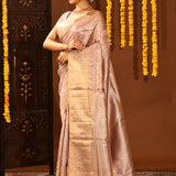 Ethereal Pastel Lavender With All-Over Floral Jaal On Kanjivaram Tissue Silk Saree