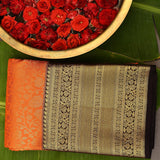 Orange Kanjivaram Silk Saree With Dense Gold Zari Black Border And Pallu