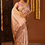 Ethereal Pastel Lavender With All-Over Floral Jaal On Kanjivaram Tissue Silk Saree