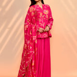 Deep Pink Tissue Silk Floral Peplum Set