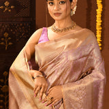 Ethereal Pastel Lavender With All-Over Floral Jaal On Kanjivaram Tissue Silk Saree