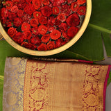 Regal Dark Blue & Deep Red Handwoven Kanjivaram Silk Saree With Traditional Shikargah Motifs