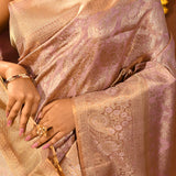 Ethereal Pastel Lavender With All-Over Floral Jaal On Kanjivaram Tissue Silk Saree