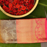 Burnt Orange Kanjivaram Silk Saree With Rani Pink Woven Paisley Border
