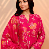 Deep Pink Tissue Silk Floral Peplum Set