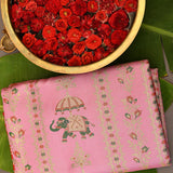 Whimsical Pink Kanjivaram Silk Saree With Traditional Elephant Motifs