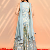 Aqua Blue Tissue Silk Indo-Western Set