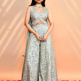 Aqua Blue Tissue Silk Indo-Western Set