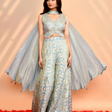 Aqua Blue Tissue Silk Indo-Western Set