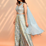 Aqua Blue Tissue Silk Indo-Western Set