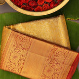 Yellow Kanjivaram Silk Saree With Gold Floral Zari Border