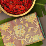 Exquisite Copper-Red And Green Kanjivaram Silk Saree With Geometric Weaving