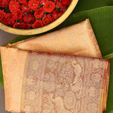 Beige Kanjivaram Silk Saree With Red Peacock Zari Border