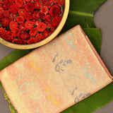 Kanjivaram Silk Saree In Peach With Multicolour Parrot Buttas And Antique Gold Zari Self Border