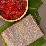 Mauve Kanjivaram Silk Saree With Purple Contrast Border And Multicolour Bird Motif