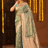 Sea Green Floral Meenakari Traditional Banarasi Silk Saree