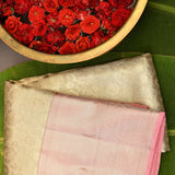 Radiant Metallic Gold & Rose Pink Handwoven Kanjivaram Silk Saree With Ornate Paisley Border