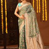 Sea Green Floral Meenakari Traditional Banarasi Silk Saree