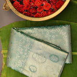 Sea Green Kanjivaram Silk Saree With Gold Zari Floral Medallion Border