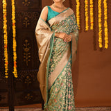 Sea Green Floral Meenakari Traditional Banarasi Silk Saree