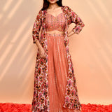 Dusty Pink Georgette Floral Indo-Western Set