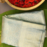 Powder Blue Kanjivaram Silk Saree With Gold Zari Paisley Weave