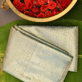 Sea Blue Kanjivaram Silk Saree With Gold Zari Floral Jaal Weave