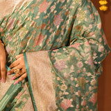 Sea Green Floral Meenakari Traditional Banarasi Silk Saree